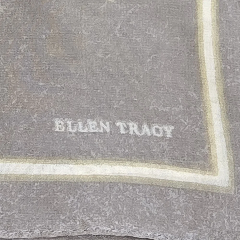 Ellen Tracy Taupe Floral Sprig Square Silk Neck Scarf